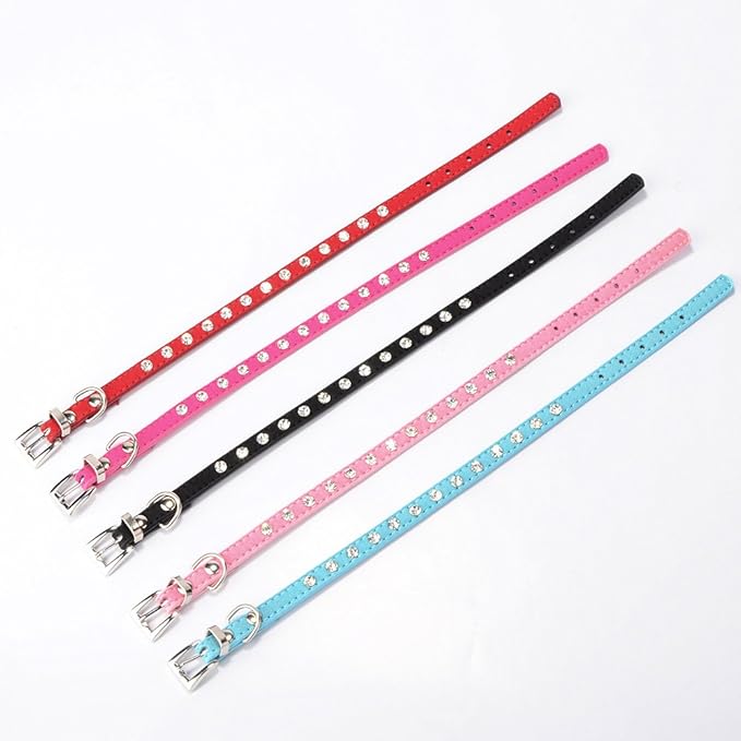 Rhinestone Dog Collar Suede Leather Crystal Diamond Colorful Bling Girl Puppy Cat Collars XS Small Pets (M, Black)