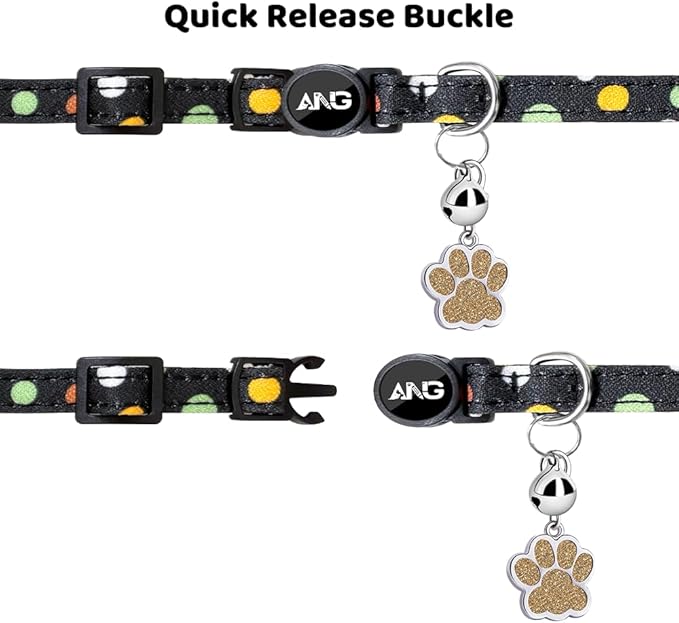 Personalized Breakaway Cat Collars - ID Tag, Bell, Bowtie - Safety Quick-Release, Customized for Girls & Boys Cats (Polka dot-Black)