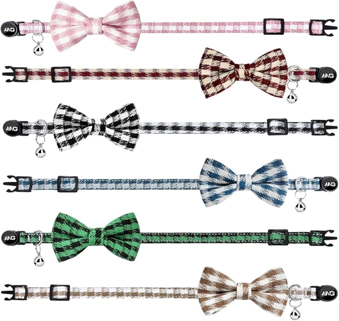 Personalized Breakaway Cat Collars - ID Tag, Bell, Bowtie - Safety Quick-Release, Customized for Girls & Boys Cats (Houndstooth-Wine Red)