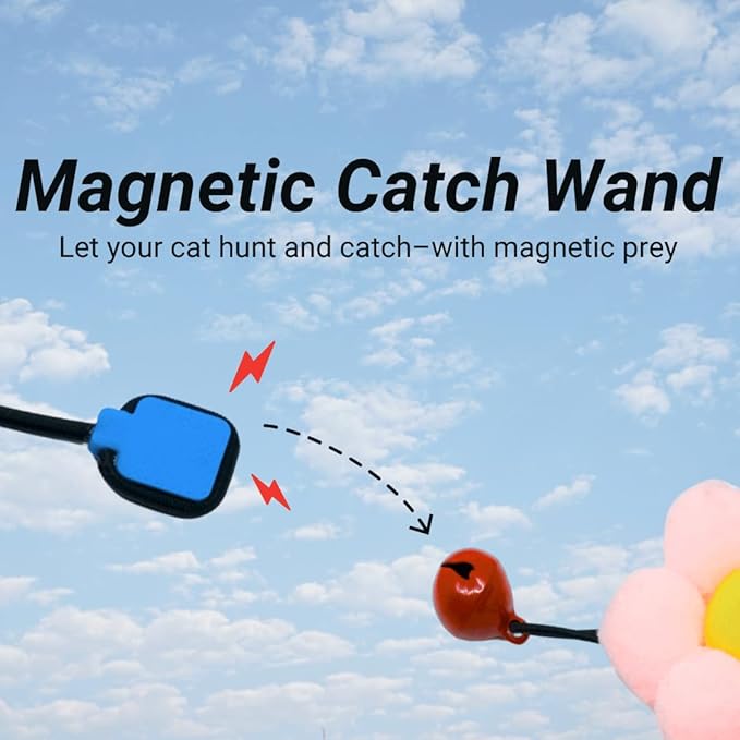 Magnetic Catch Wand (Combo 24" & 40") Cat Toy – Interactive Telescoping Wand for Indoor Cats and Kittens, Magnetic Easy Catch & Release, Durable Enrichment Toy with 3 Lures