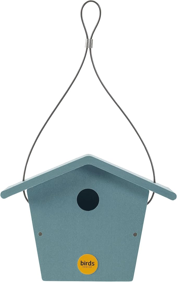 Birds Choice Hanging Bird House for Wrens & Chickadees Recycled Plastic Bird Houses for Outside Made in USA - Lake Blue