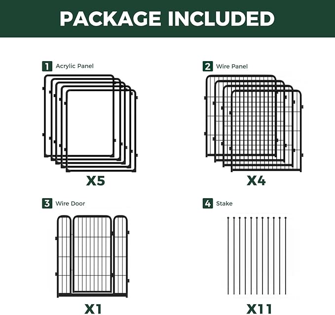 FXW Homeplus Unleashed Indoor Dog Playpen - Stress-Free and Safe Play, Heavy Duty 32 Inch 5 Acrylic Panels + 5 Wire Panels Dog Pen for Small and Medium Dogs, Black│Patented