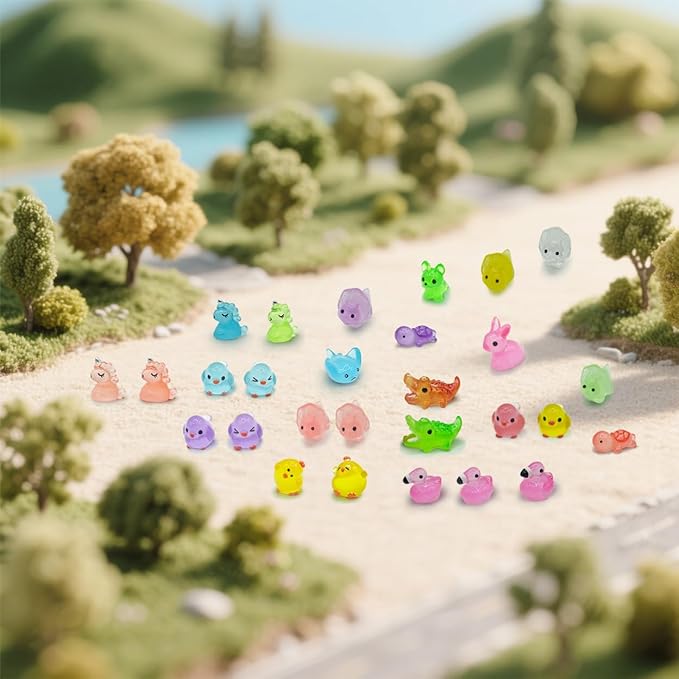 105 Pcs Luminous Mini Resin Animals Miniature Animals Figurines Tiny Little Animals Glow in Dark Small Animal Figures to Hide Mini Animals Micro Landscape Ornaments Fairy Garden Accessories
