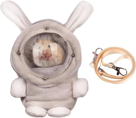 Sugar Glider Bonding Pouch Bonding Pouch Carry for Rat Syrian Hamster Hedgehog Small Pocket Pets, Gerbil Travel Bag Cute Bunny-Shaped Outing Bag with Large Transparent Window (Grey,Small)