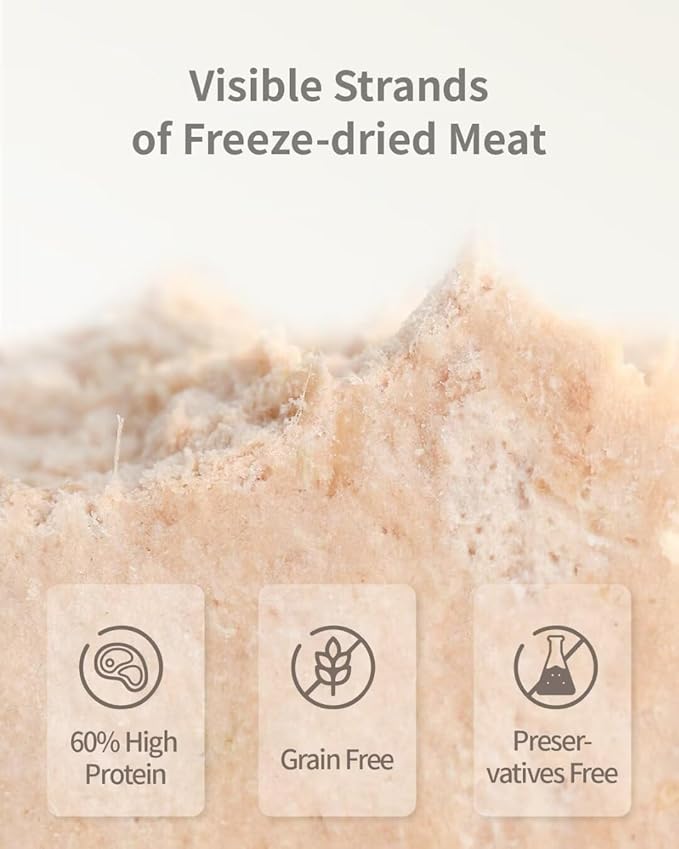 Freeze-Dried Raw Cat Food, 97% Animal Origin Dry Food for Cat, High Protein Treat & Topper (Pork Recipe - 14 Ounce)