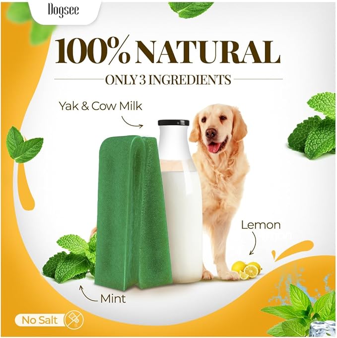 Dogsee Mint Flavor Himalayan Yak Chews for Dogs (Medium - 4 Bars) | Aid Digestion | Dog Chews for Teeth Cleaning | Odorless Dog Treats | Rawhide Free | Long Lasting