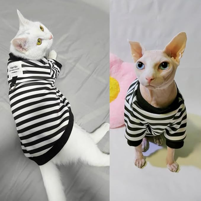 Autumn Dog Hoodies with Leash Ring Warm Striped Puppy Shirt for Small Dog Girl Boy Cat Sweater Winter Pet Clothes Pomeranian Chihuahua Cold Weather Coat (Medium, Black)