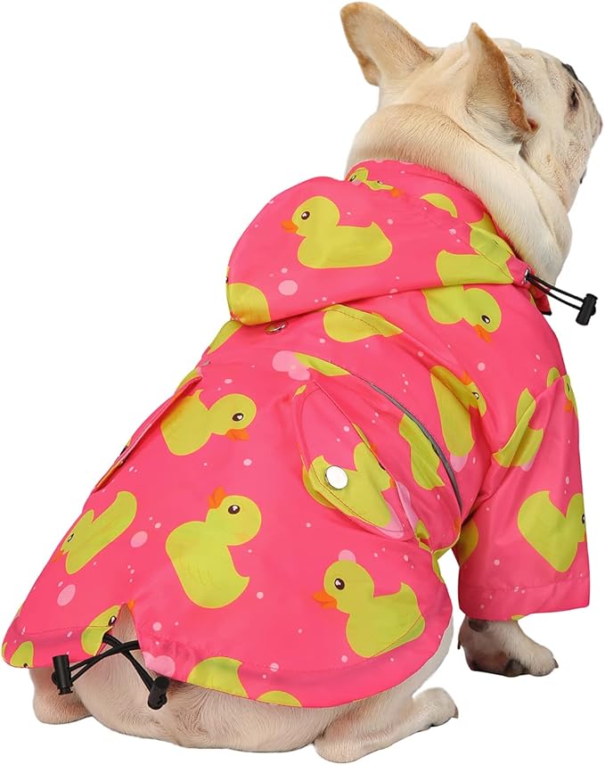 HDE Dog Raincoat Poncho Double Layer Zip Rain Jacket with Removable Hood, Leash Hole for Small to 3XL Dogs and Puppies Ducks Pink - M