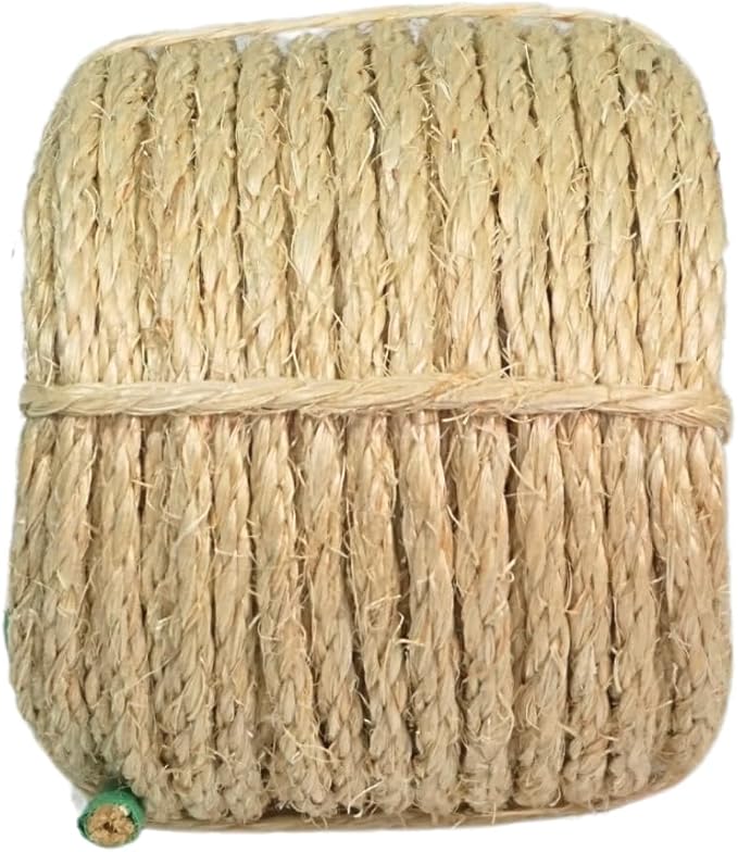 Premium Brazilian Sisal Rope, Natural Fiber 100% Sisal, Ultra Durable, Chemical-Free, Ideal for DIY, Cats, Scratching Post Replacement, Home Decor, Garden, Crafting (1/6” 50 ft / 4mm 15m)