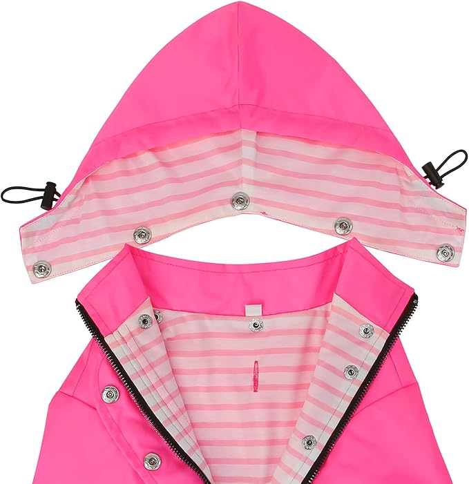 HDE Dog Raincoat Poncho Double Layer Zip Rain Jacket with Removable Hood, Leash Hole for Small to 3XL Dogs and Puppies Pink - M