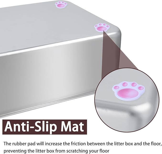 Stainless Steel Cat Litter Box for Adult Cats or Kitty/Kitten 23.6"x15.8"x8" Rust-Proof, High Side, Non Stick, No Smell, Easy to Clean Metal Cat Litter Box