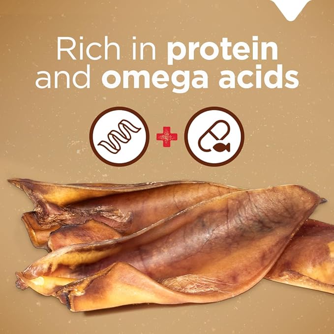 Natural Farm Half Pig Ears for Dogs (25-Pack), One Ingredient: Natural Pigs Ears, Air Dried, Long-Lasting & Highly Digestible Treats, Great for Puppy and Large/Medium Dogs