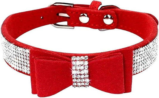 Cute Dog Collar with Bling Rhinestone, Fancy Crystal Diamond Glitter Pretty Jewel Soft Cat Collars for Small Medium Large Breed Dogs Girl Female Pet Puppy Kitten Terrier (XS, Red1)
