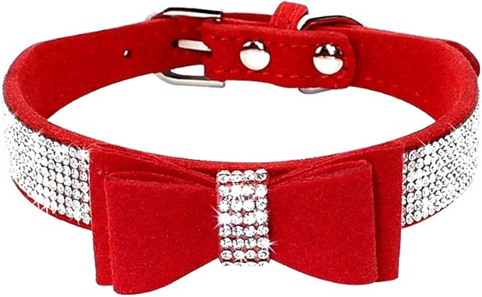Cute Dog Collar with Bling Rhinestone, Fancy Crystal Diamond Glitter Pretty Jewel Soft Cat Collars for Small Medium Large Breed Dogs Girl Female Pet Puppy Kitten Terrier (S, Red1)