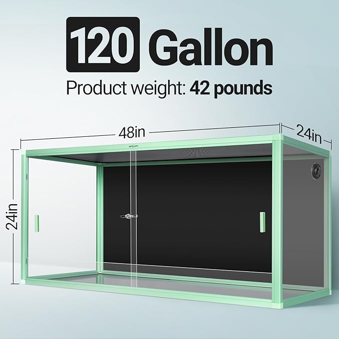 REPTI ZOO 120 Gallon Reptile Terrarium, 4x2x2 ft Light Weight Reptile Enclosure, Colored Reptiles Tank with Tempered Glass Door, Large Aluminum Habitat for Bearded Dragon, Snake, Lizard, Gecko-Green