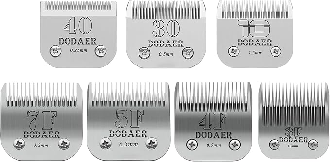 Detachable Pet Dog Grooming Blades of Stainless Steel,Compatible with Andis,Oster-A5,Wahl KM-10 Series,Size 10/30/40/7F/5F/4F/3F,7 Count