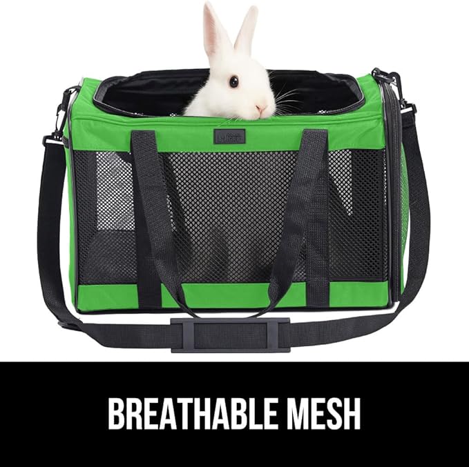 GORILLA GRIP Cat Carrier Travel Bag Up to 15 Lbs, Soft Collapsible Small Dog Carriers, Top and Side Entry Breathable Mesh, Grip Feet on Underside, Cozy Washable Waterproof Pad, Portable Kennel, Green