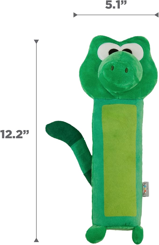 Outward Hound Bottle Bros Alligator Dog Toy, 12 Inch Plush Squeaky & Crackle Toy for Dogs, Interactive Fetch & Engaging Solo Play, Medium, Green