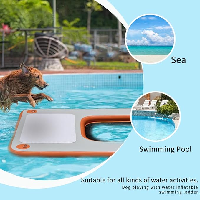 Inflatable Dock, Load-Bearing 200 pounds, Dog pet ramp, Suitable for Swimming Pools, Boat Docks, Lakes, Beach use Water Sports Platform.