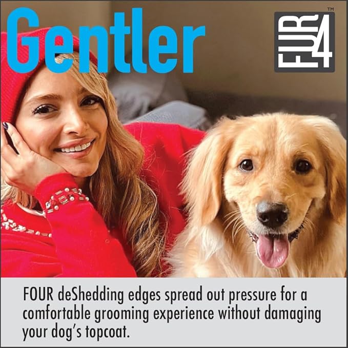 FUR4 deShedding Dog Brush for Short Hair Dogs - Dog Grooming Tool with 4 Composite Carbon Fiber Edges to Remove Loose Fur & Reduce Shedding - Gentle & Effective Grooming Brush for Short Hair Dogs