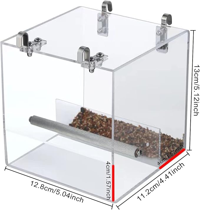 No Mess Bird Feeder for Cage, Automatic Acrylic Bird Feeder Seed Catcher Tray Cage with Stainless Steel Hooks for Small Parrots Canary Parakeet Budgerigar Crested Cockatiel Lovebird (Small)