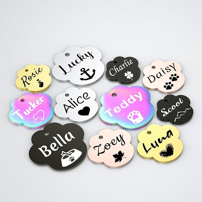 Dog Tags Engraved for Pets - YEHANTI Personalized Dog Tags with Lovely Icons, Durable Stainless Steel Pet ID Tags for Small Large Dogs Cats, Custom Dog Name Tags Engraved on Both Sides (Paw)