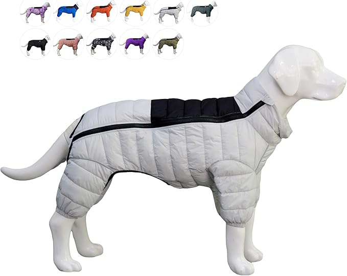 DoggieWear Warm Jacket, 4-Legs Covered Waterproof Windproof Reflective Dog Vest, Adjustable Dog Snow Jacket, Off-White XXL