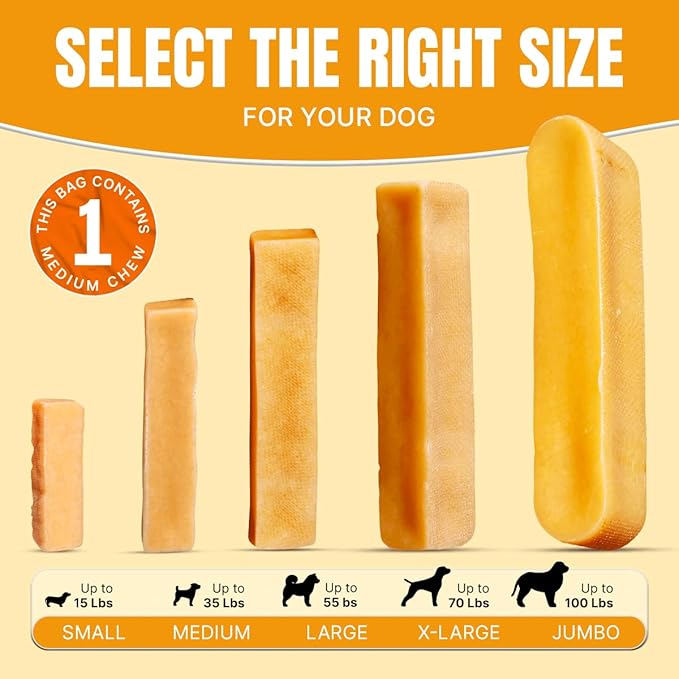 Tibetan Yak Cheese Dog Chew Sticks - Natural, Handmade, Long-Lasting, Easy to Digest,Ideal for Medium Dogs and Aggressive Chewers, Rawhide,Grain and Gluten Free, Keeps Dogs Busy, 1 Chew