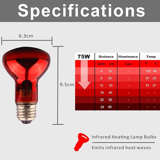 Aiicioo Reptile Red Night Light Bulb - 75W Reptile Heat Lamp Bulb Infrared Basking Spot Lamp for Bearded Dragon Lizard Turtle Hermit Crab Leopard Gecko Snake Chameleon Tank