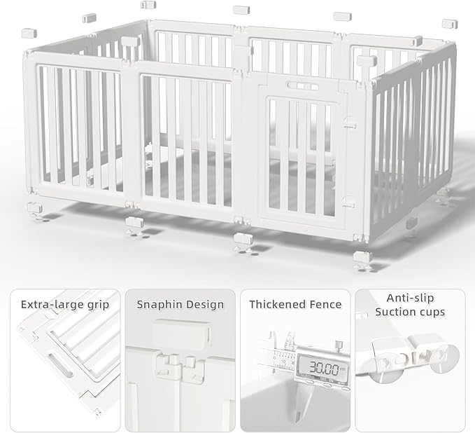 Clear Dog Play Pen,Pet Playpen with Door,Easy to Clean and Install Puppy pens for Both Indoor and Outdoor use (White, 30.3" Height, 12)