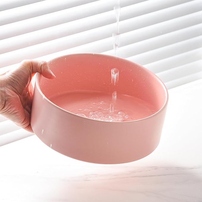 Raised Ceramic Dog Bowl Set - Elevated Dog Bowls with Non Slip Bamboo Stand, Food and Water Bowl Set for Small and Medium Breed Dogs, Pet Bowls, Weighted Dogs Dishes (6'', 2 * 30OZ, Pink)