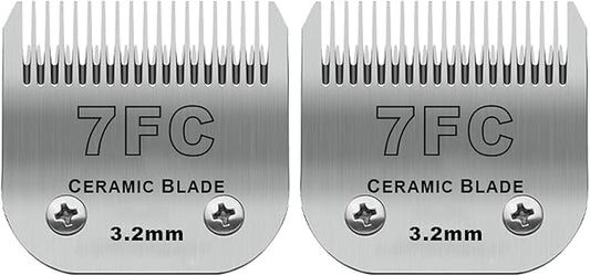 2 Pack Detachable Pet Dog Grooming Clipper Ceramic Blades,Compatible with Andis Size-7FC Cut Length 1/8"(3.2mm),Compatible with Oster A5 Wahl KM10 Series Clippers