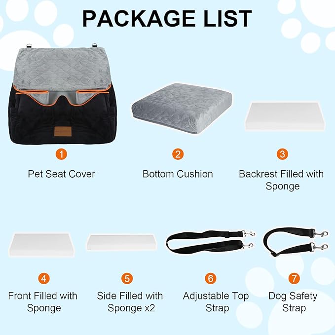 Dog Car Seat for Small/Medium Dogs Under 35lbs, Pet Booster Seat with 4in Memory Foam Cushion, Fully Detachable and Washable, Travel Dog Carseat with Storage Pocket and Safety Belt