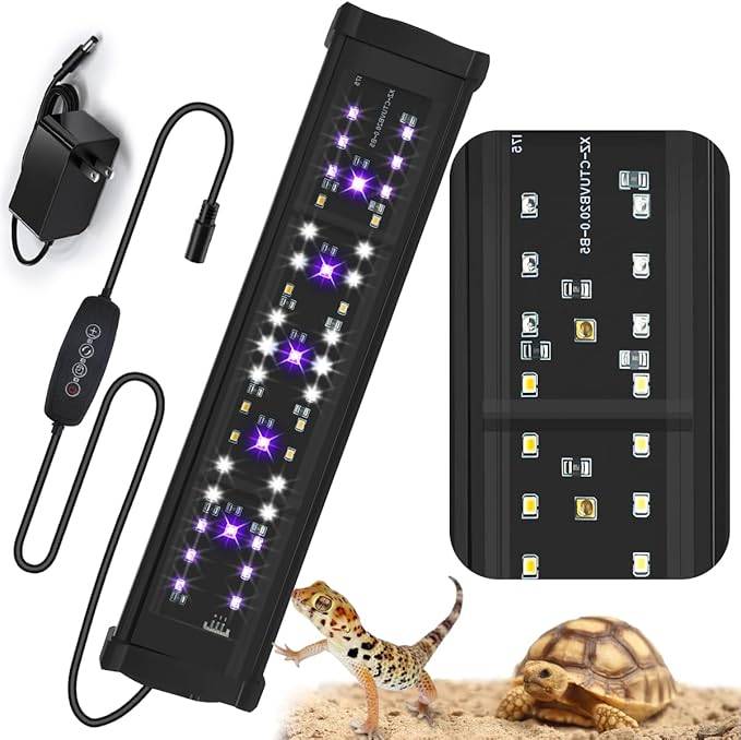 11-Inch 15W LED UVB Light for Reptiles with Dimming & Timer, Adjustable 10.0-20.0 UVB UVA Lamp for Bearded Dragons, Turtles, Snakes – Full Spectrum UVI Lighting Fixture for Desert & Tropical Habitats