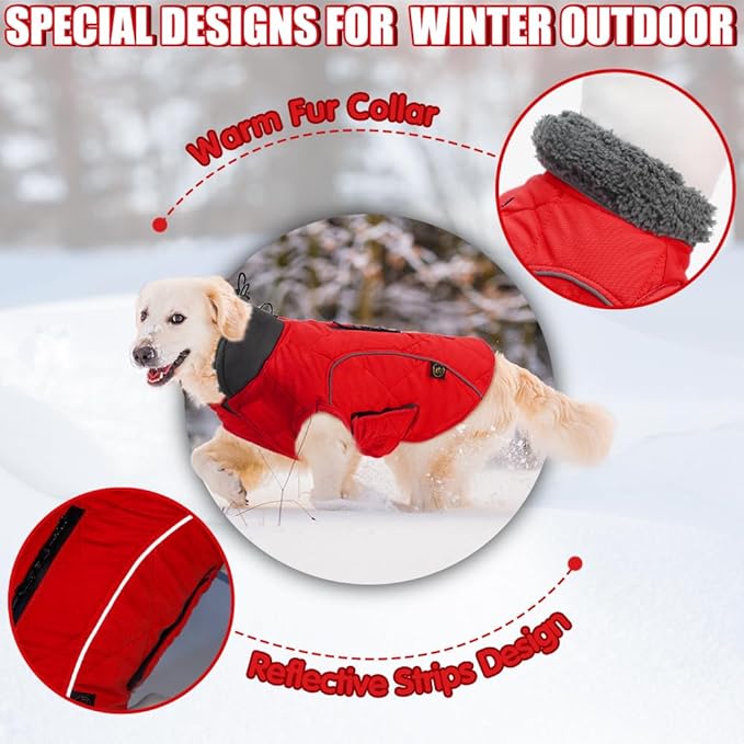 EMUST Dog Winter Jackets, Small/Medium/Large Dog Coat for Winter, French Bulldog Clothes for Dogs, Red, XL