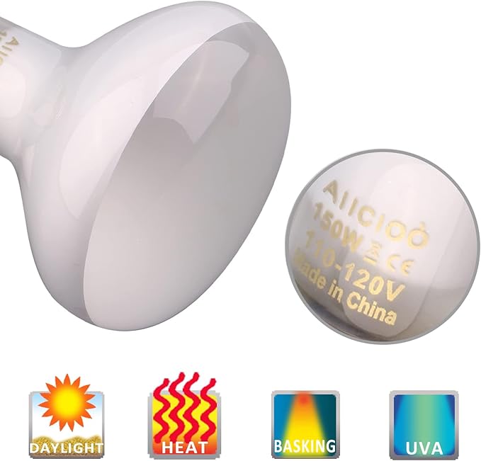 Aiicioo Reptile Basking Light Bulb - 150W Reptile Heat Lamp 2 Pack UVA Daylight Amphibians Basking Bulb for Bearded Dragon Turtle Hermit Crab Gecko Lizard Chicken