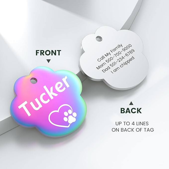 Dog Tags Engraved for Pets - YEHANTI Personalized Dog Tags with Lovely Icons, Durable Stainless Steel Pet ID Tags for Small Large Dogs Cats, Custom Dog Name Tags Engraved on Both Sides (Paw)