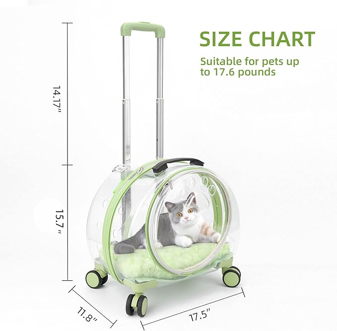 Transparent & Fully Breathable Hard cat Carrier with Rolling Wheels for Dogs, Cats, Multiple Carrying Options, Perfect for Traveling/Taking a Walk