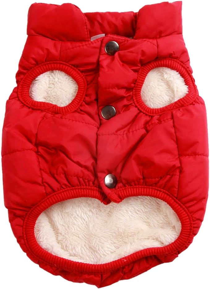 2 Layers Fleece Lined Warm Dog Jacket for Winter Cold Weather,Soft Windproof Medium Dog Coat,Red L