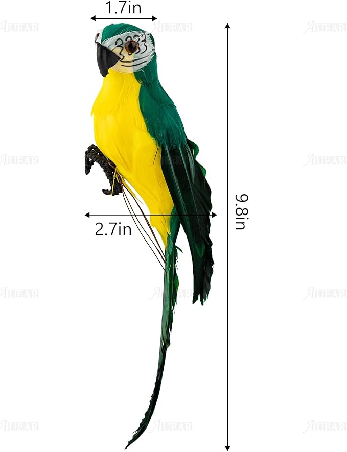 AUEAR, 9.8 Inch Green Artificial Birds Realistic Parrot Decor Model for Decoration Craft