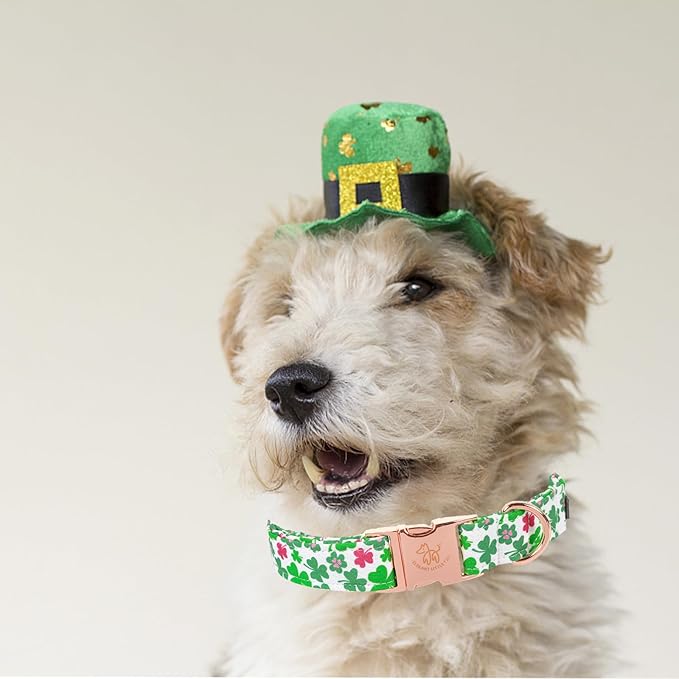 Elegant little tail St Patrick's Dog Collar, Green Clover Pet Collar Cotton Soft Holiday Pet Collar Cute Puppy Collar Adjustable Pet Collars for X-Small Dogs