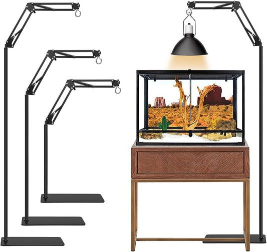 Reptile Lamp Stand, Adjustable 15.7 to 74.3 in Heat Lamp Metal Bracket Floor Light Holder for Lizards Bearded Dragons Chicks Terrarium Tank