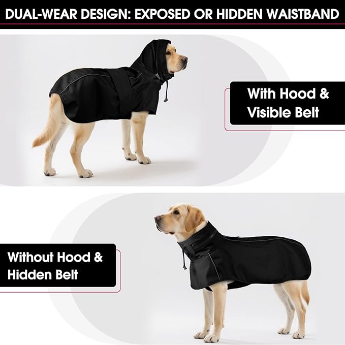 Dog Raincoat For Medium Dogs, Waterproof Adjustable Dog Rain Jacket With Hood, Leash Hole, Lightweight Reflective Poncho for Rain, Snow, Windy Weather & Outdoor Walks, Camping, Hiking - Black M