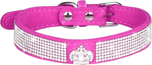 Cute Dog Collar with Bling Rhinestone, Fancy Crystal Diamond Glitter Pretty Jewel Soft Cat Collars for Small Medium Large Breed Dogs Girl Female Pet Puppy Kitten Terrier (XS, Hot Pink5)