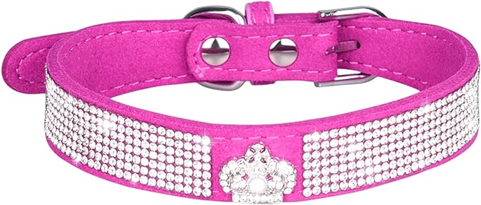 Cute Dog Collar with Bling Rhinestone, Fancy Crystal Diamond Glitter Pretty Jewel Soft Cat Collars for Small Medium Large Breed Dogs Girl Female Pet Puppy Kitten Terrier (S, Hot Pink5)