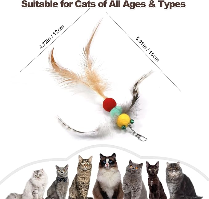 Kingtree Cat Teaser Wand Toys, 8 Pack Feather Wand Cat Toy Set with 6Pcs Insects Feather Refills & 2Pcs Flexible Steel Wire Teaser Wands, Interactive Pet Feather Toys for Play Chase Exercise