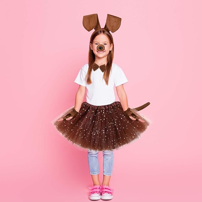 6 Pcs Puppy Costume for Women Include Dog Ears Headband,Bow Tie Tail Nose Paw Gloves and Tutu Skirt for Halloween