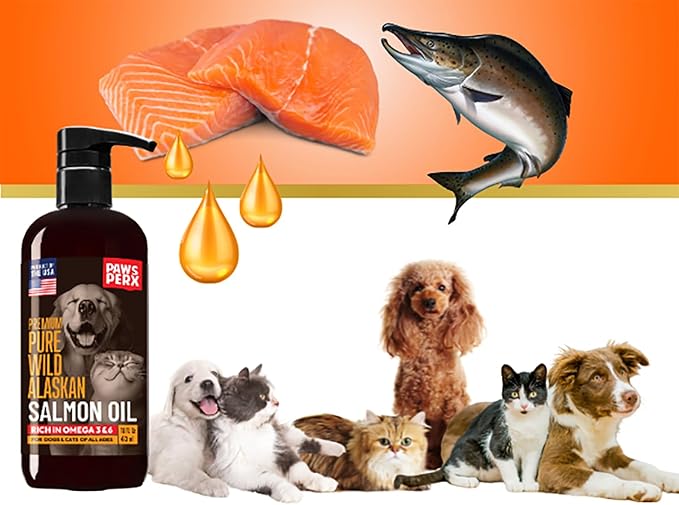 Salmon Oil Food Topper for Pets; Premium-Pure Alaskan Omega 3 Supplement; Improves Taste of Kibble; Supports Skin, Coat & Joints; Sustainably Sourced (One, 16 fl oz Bottle)