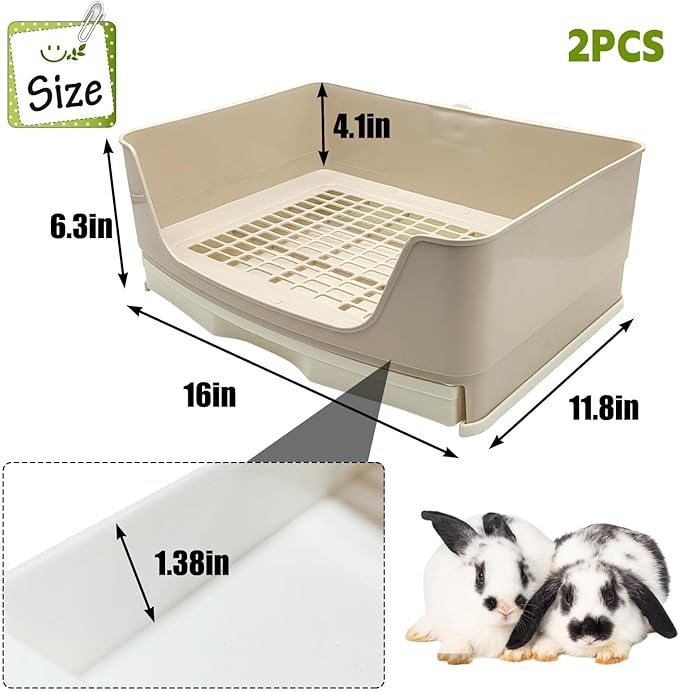 kathson 2PCS Large Rabbit Litter Box Trainer, Potty Corner Toilet with Drawer Bigger Pet Pan for Adult Hamster, Guinea Pig, Ferret, Galesaur, Bunny and Other Animals (Brown)