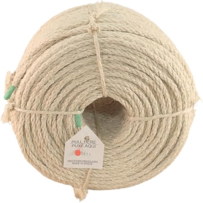 Premium Brazilian Sisal Rope, Natural Fiber 100% Sisal, Ultra Durable, Chemical-Free, Ideal for DIY, Cats, Scratching Post Replacement, Home Decor, Garden, Crafting (1/4” 600 ft / 6mm 180m)